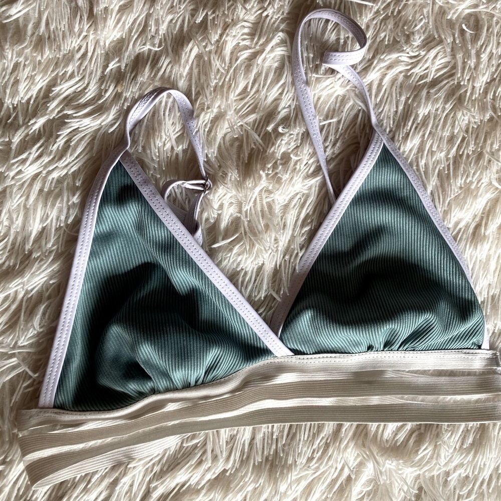 Blue/teal and white bikini top